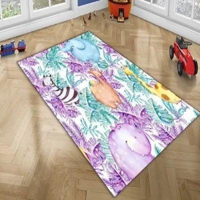 

Else Jungle Leaves Camel Hippo Giraffe Tropical Animal 3d Print Non Slip Microfiber Children Kids Room Decorative Area Rug Mat