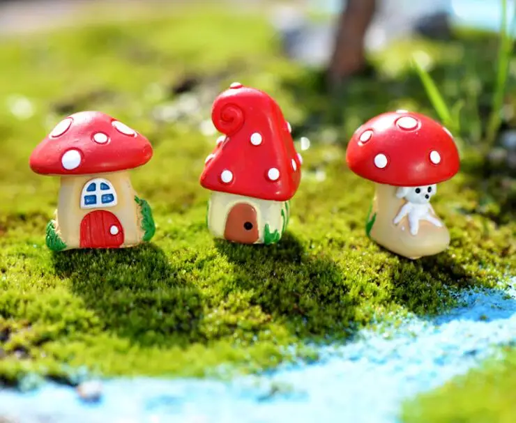 3pcs\set cartoon Mushroom house Miniature Garden Ornaments Toys zakka decoration flower pot decor DIY Mini Fairy tale world CJ41 | Дом и сад