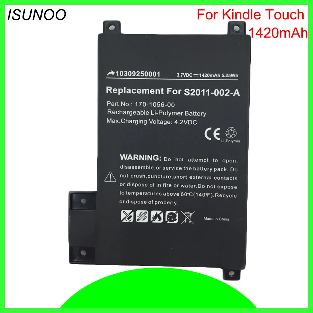 

ISUN 10 шт./партия, полимерный литиевый аккумулятор 1420 мАч для amazon kindle touch S2011-002-A, сменная батарея для DR-A014