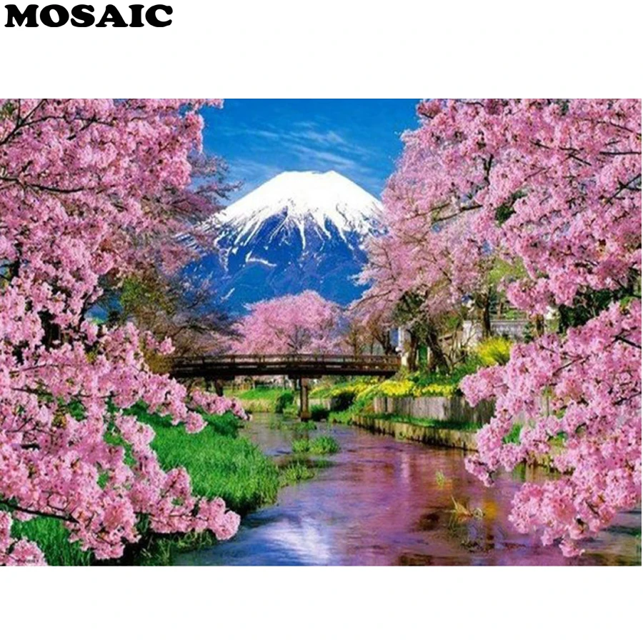 5D алмазная живопись вышивка крестиком Сакура японская Алмазная квадратная