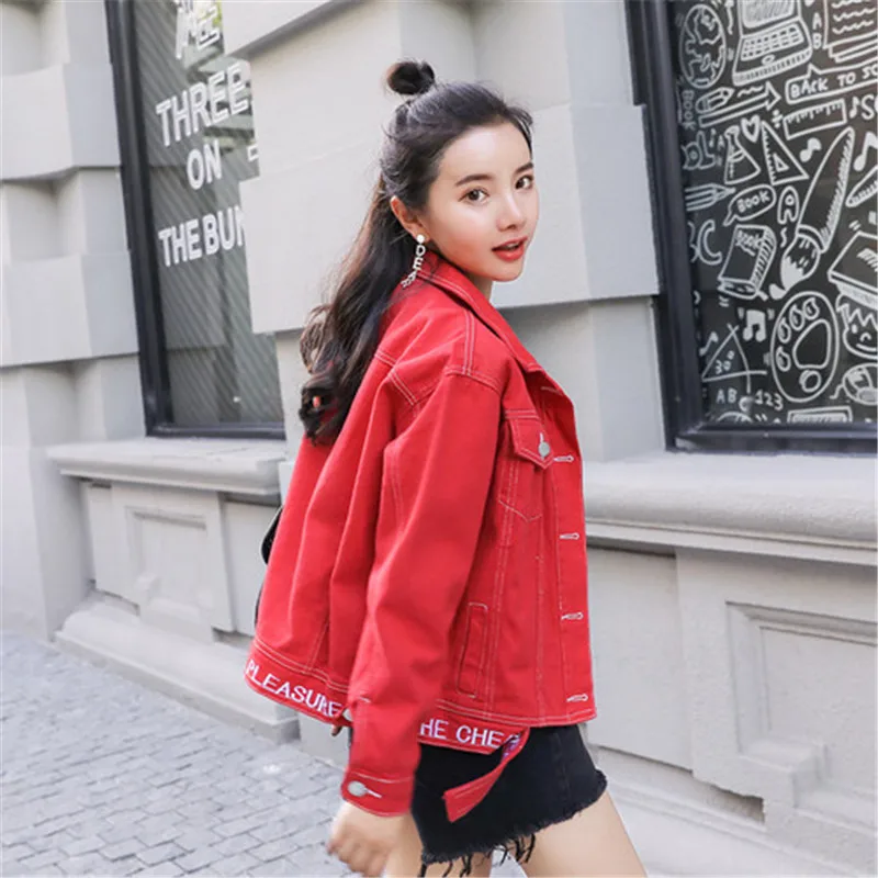 Новинка 2020 женская джинсовая куртка пальто однотонная красная верхняя одежда