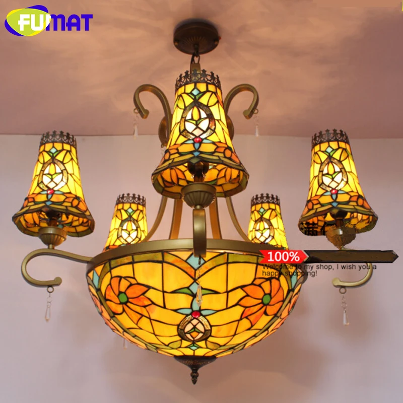Витражная люстра FUMAT Tiffanylamp подвесной светильник в стиле Тиффани освещение для