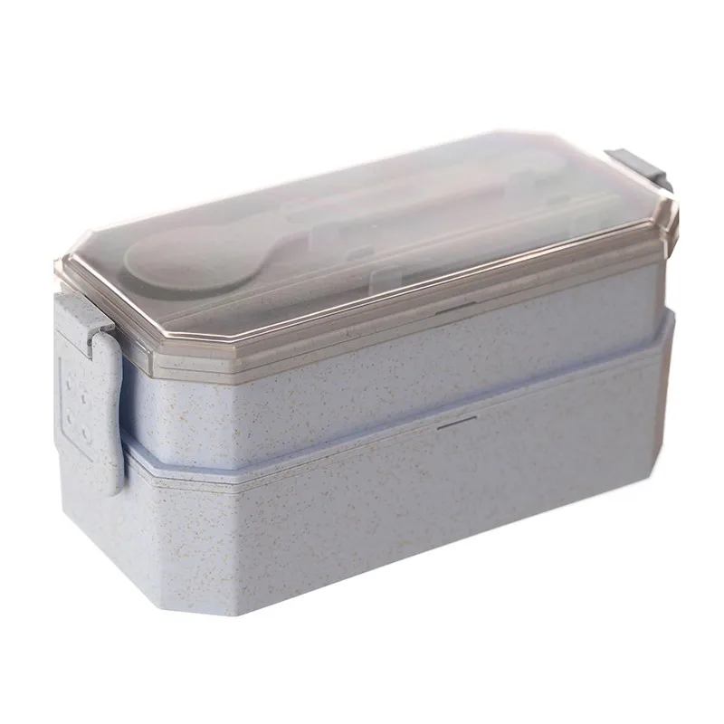2 Layer Sky Blue Материал не вредит здоровью Ланч-бокс 2 3 слоя пшеничной соломы коробки для обедов бенто микроволновая посуда контейнер для хранения еды герметичный Ланчбокс - Цвет: 2 Layer Sky Blue