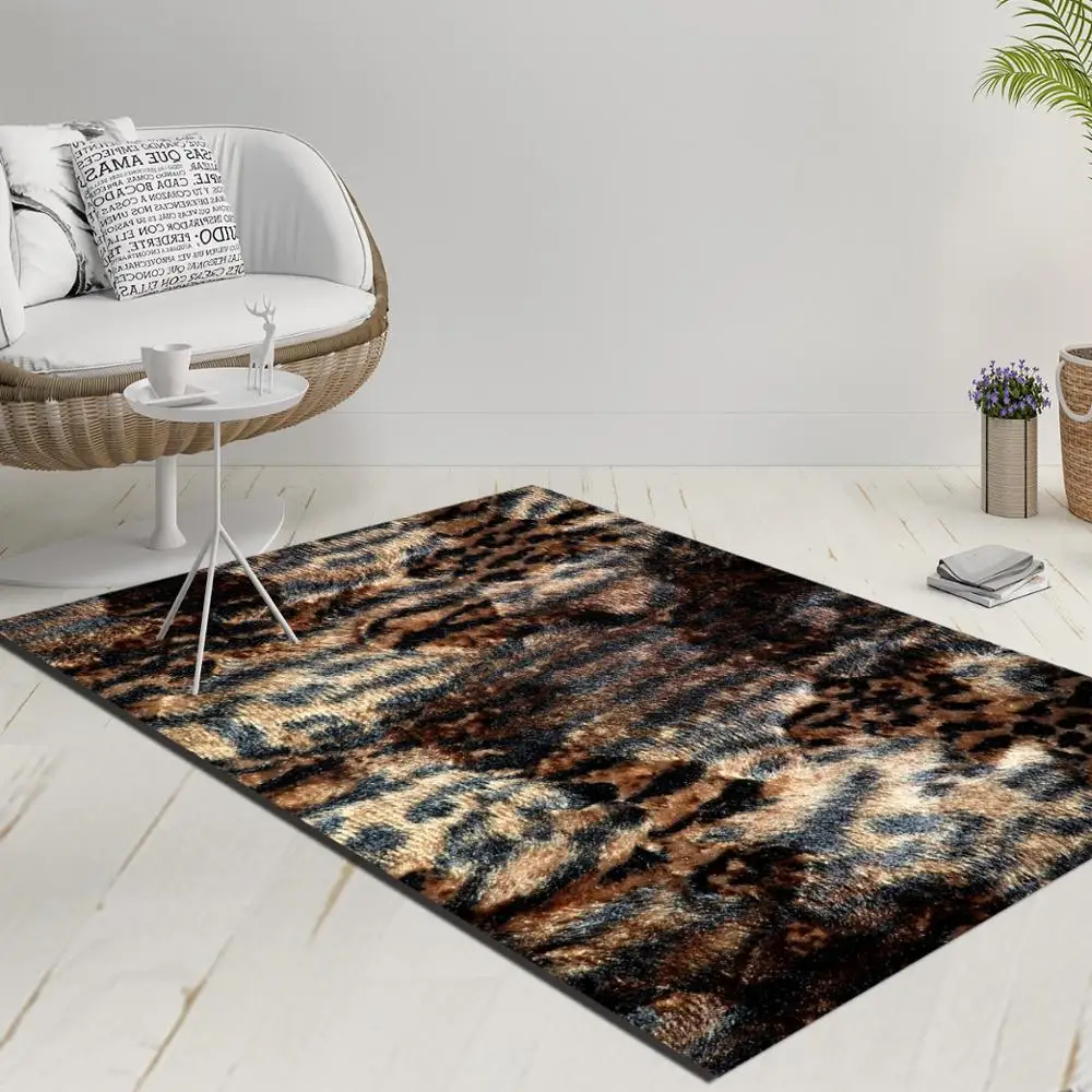 

Else Brown Black Aging Vintage Leopard Fur Decorative 3d Print Anti Slip Kilim Washable Decorative Kilim Rug Modern Carpet