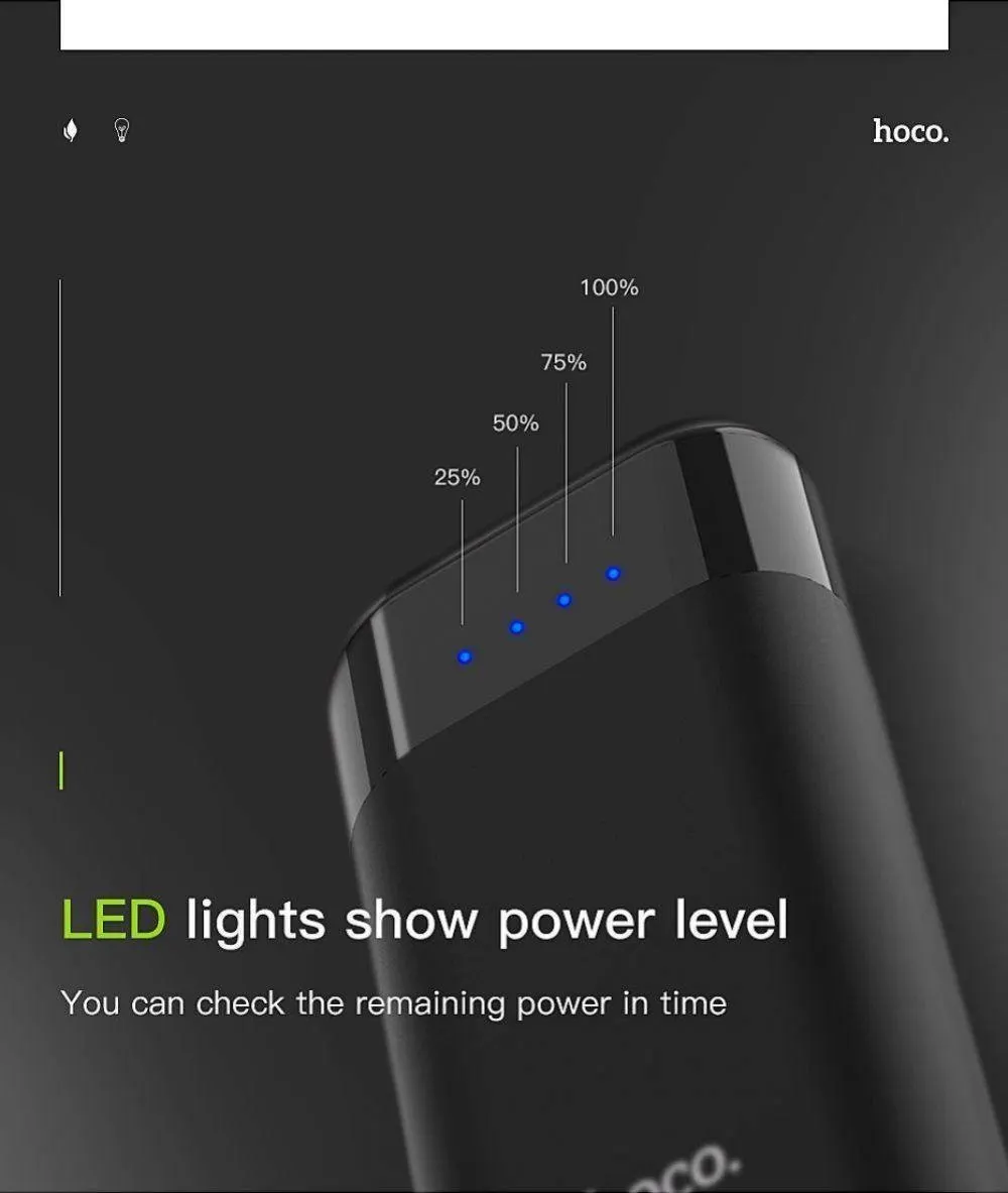 HOCO 5200mAh power Bank mi ni USB светодиодный 18650 Внешний аккумулятор портативное зарядное