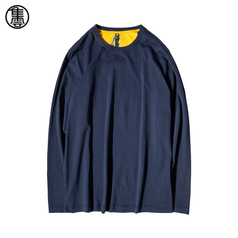 Men's Spring 5 Colors Loose Style Cotton T-shirt Fashion Solid Color O-Neck Long Sleeve All-match Tees 73CT666LX | Мужская одежда