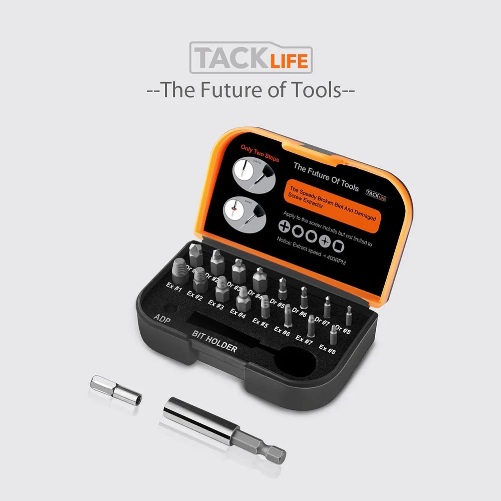 TACKLIFE 18 шт. DSE01 поврежденный Винт экстрактор с разделенными сверлами и экстракторами 2-12 мм магнитный удлинитель держатель бит