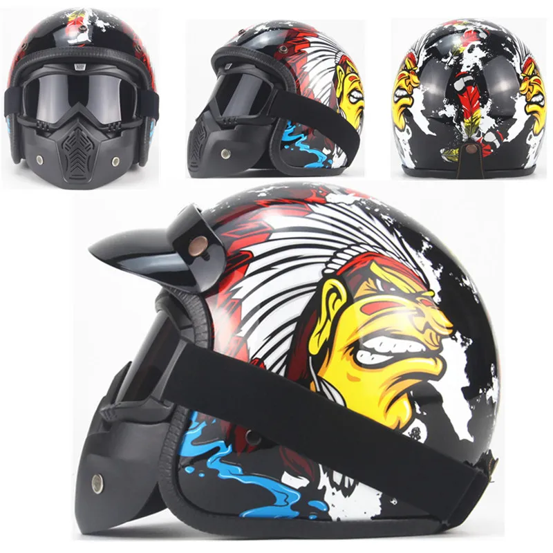 YDA Black 1 3/4 шлемы moto rcycle с открытым лицом винтажные moto rcycle moto rbike Chopper стиль moto шлем с goggle mask - Цвет: YDA Black 1