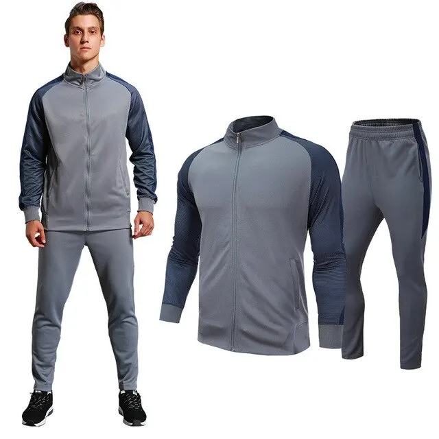 grey Jersey suit Зимняя мужская спортивная одежда для бега, комплект для футбола, куртки для бега, штаны, спортивные костюмы, мужские тренировочные костюмы для бега - Цвет: grey Jersey suit