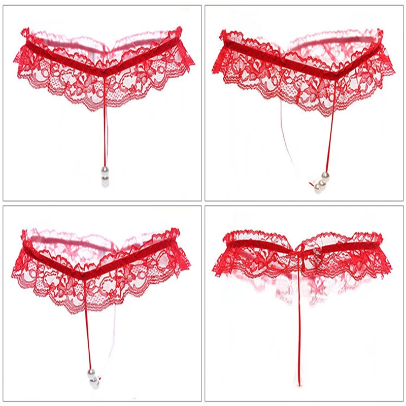 

Hot Women Floral G-String Sexy Lingerie Panties Thong G-Strings with Pearl Massaging Beads Temptation Underwear