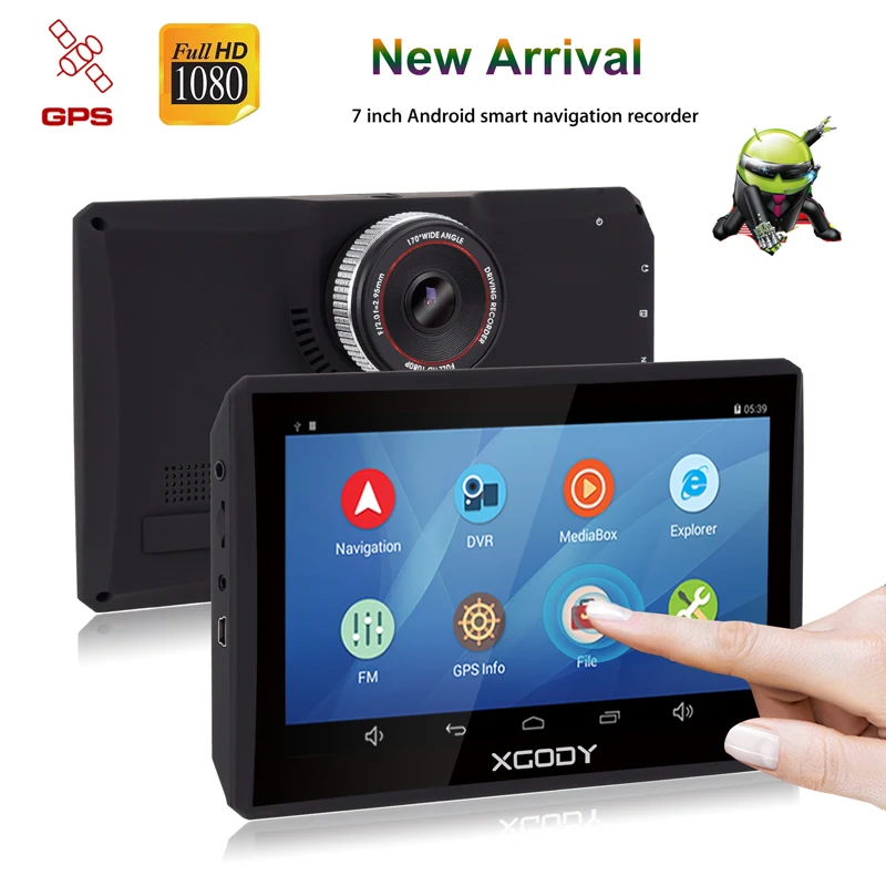 Черный XGODY X7 " Автомобильный видеорегистратор gps WiFi Android 4,4 сенсорный экран навигационная Автомобильная камера 1080P Dash камера 512 М+ 16 Гб AvIn карта Dashcam навигатор - Название цвета: Черный