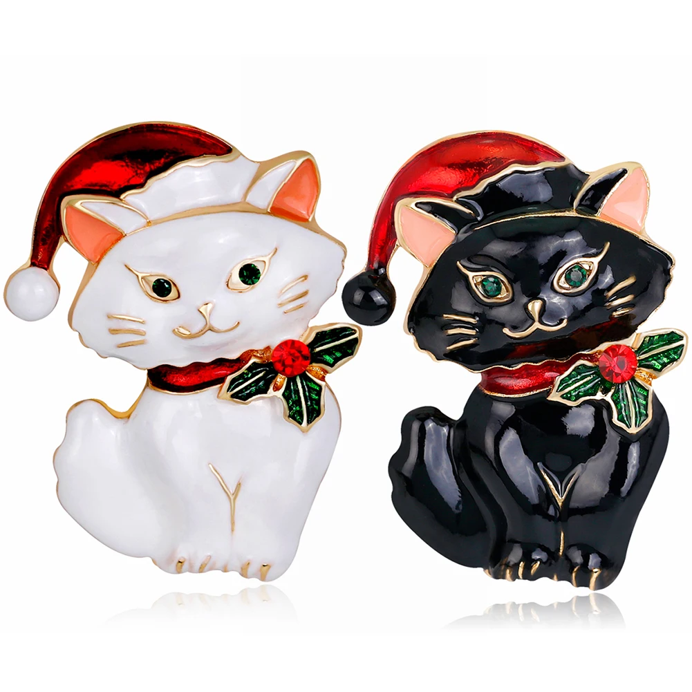 Женская винтажная эмалированная Рождественская брошка с милым котом Pin