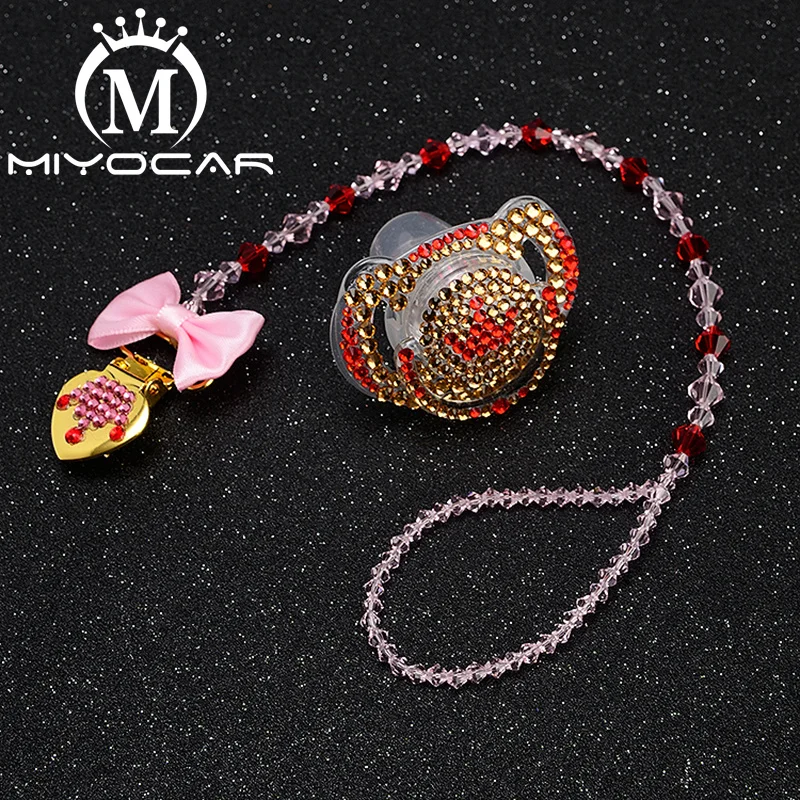 MIYOCAR custom name bling heart pacifier clip personalized pacifier holder dummy clip with bling pacifier set unique gift SP007
