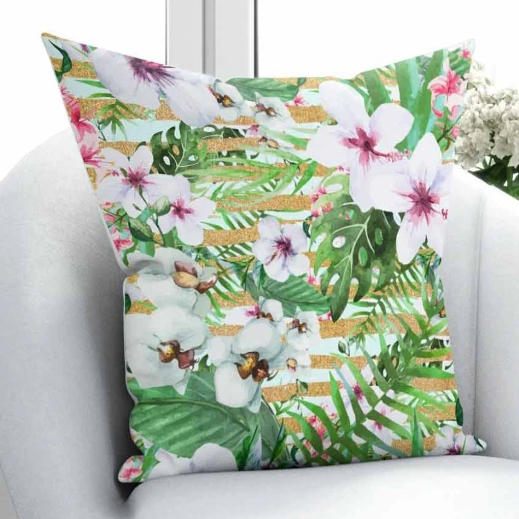 

Else Green Leaf White Tropical Flowers Floral Yellow Lines 3D Print Throw Pillow Case Cushion Cover Square Hidden Zipper 45x45cm