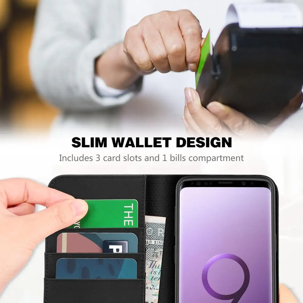 Чехол-бумажник SHIELDON для Galaxy S9, чехол папка Обложка функция подставки с отделениями для кредитных карт полная защита