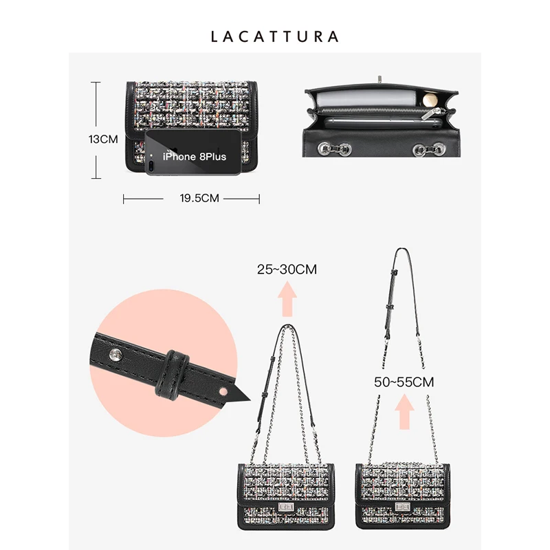 Сумка на плечо LACATTURA Женская модный плетеный саквояж мессенджер с декоративной