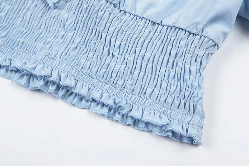 Винтаж квадратный вырез с пышными рукавами женские топы и рубашки сзади крест на