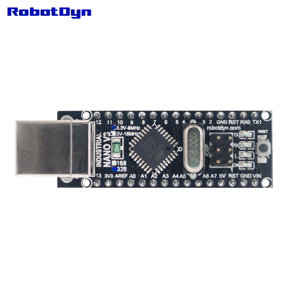 NANO V3 Industrial 3 В/5 В Logic CH340C ATMega168/328 USB B с контактными разъемами или припаянной