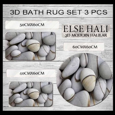 

Else Gray Brown Pebble Stones Wall 3d Print Non Slip Microfiber 3 Piece Bath Mat set for Bathroom 60x60cm 50x60cm 40x60cm