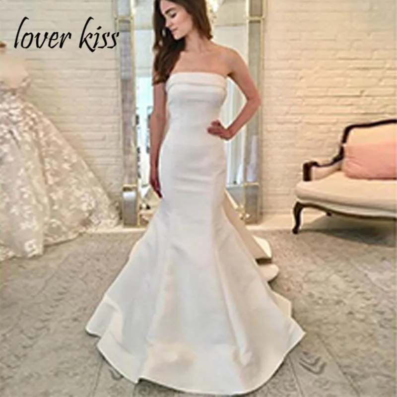 Lover Kiss Vestido De Noiva Романтический без бретелек сатин свадебное платье-Русалка труба