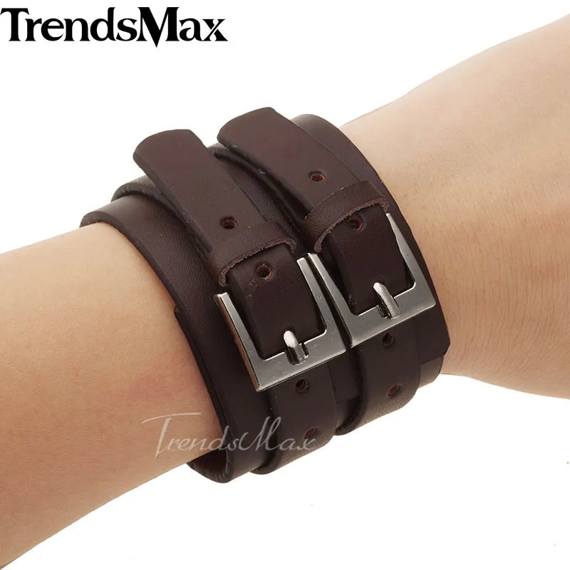 Trendsmax 51 мм Широкий мужские женские ручной работы кожаный браслет коричневый