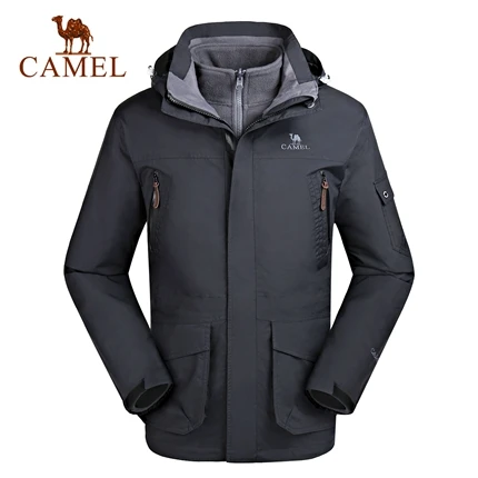 CAMEL, мужская, женская, 3 в 1, уличная походная куртка, флисовая внутренняя, теплая, водонепроницаемая, куртка для кемпинга, походов, лыжного спорта - Цвет: Male-Black