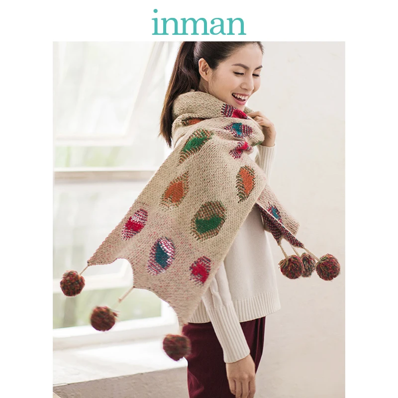 INMAN Spring Autumn And Winter Super Long Wool Warm Knitting Hairball Scarf | Аксессуары для одежды