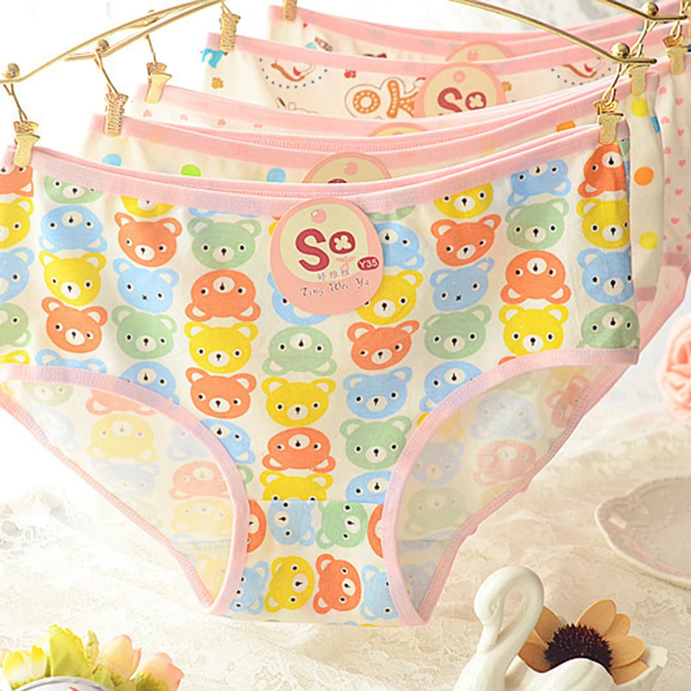 Women's Girls' Cute Cartoon Heart Bear Flower Briefs Mid Rise Panties Underwear |