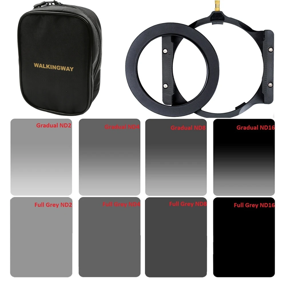 

Walking Way 150*100mm square ND filter kit set Neutral Density ND2 ND4 ND8 ND16 filter holder & 67/72/77/82/86mm adapter ring