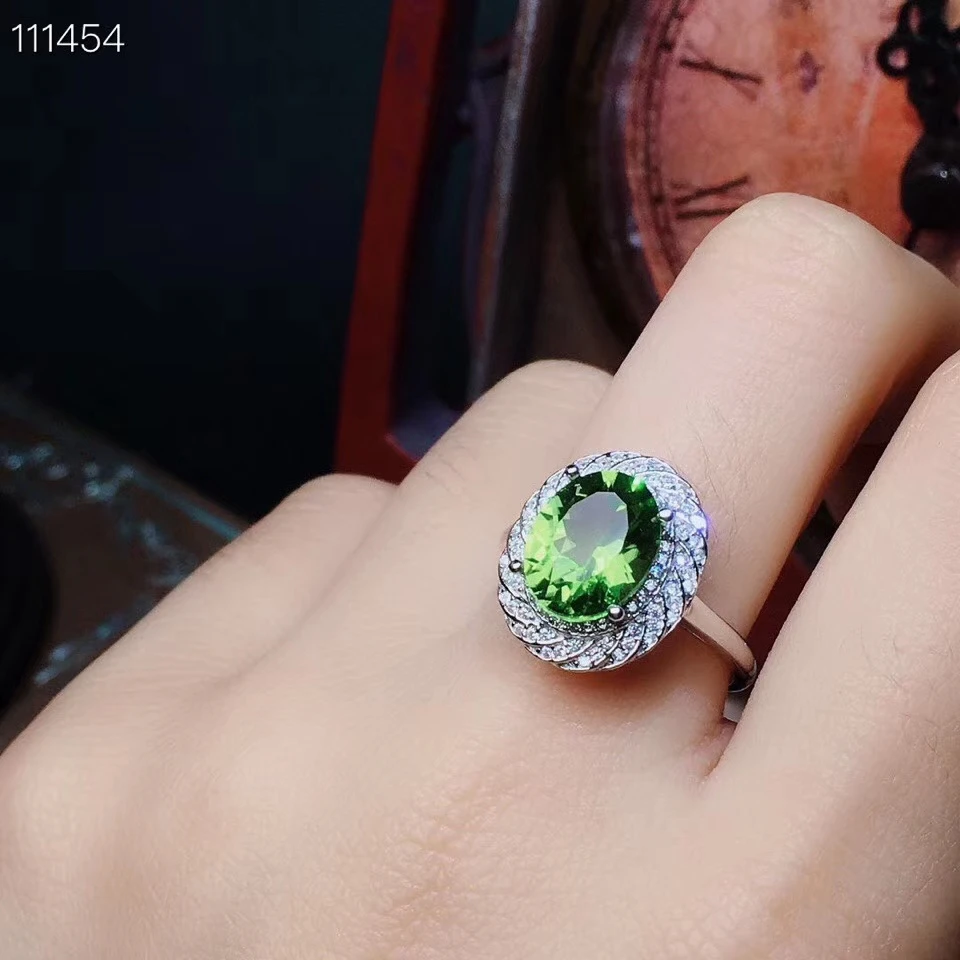 KJJEAXCMY boutique jewelry 925 sterling silver inlaid natural olivine lady Ring Pendant Necklace suit support detection | Украшения и