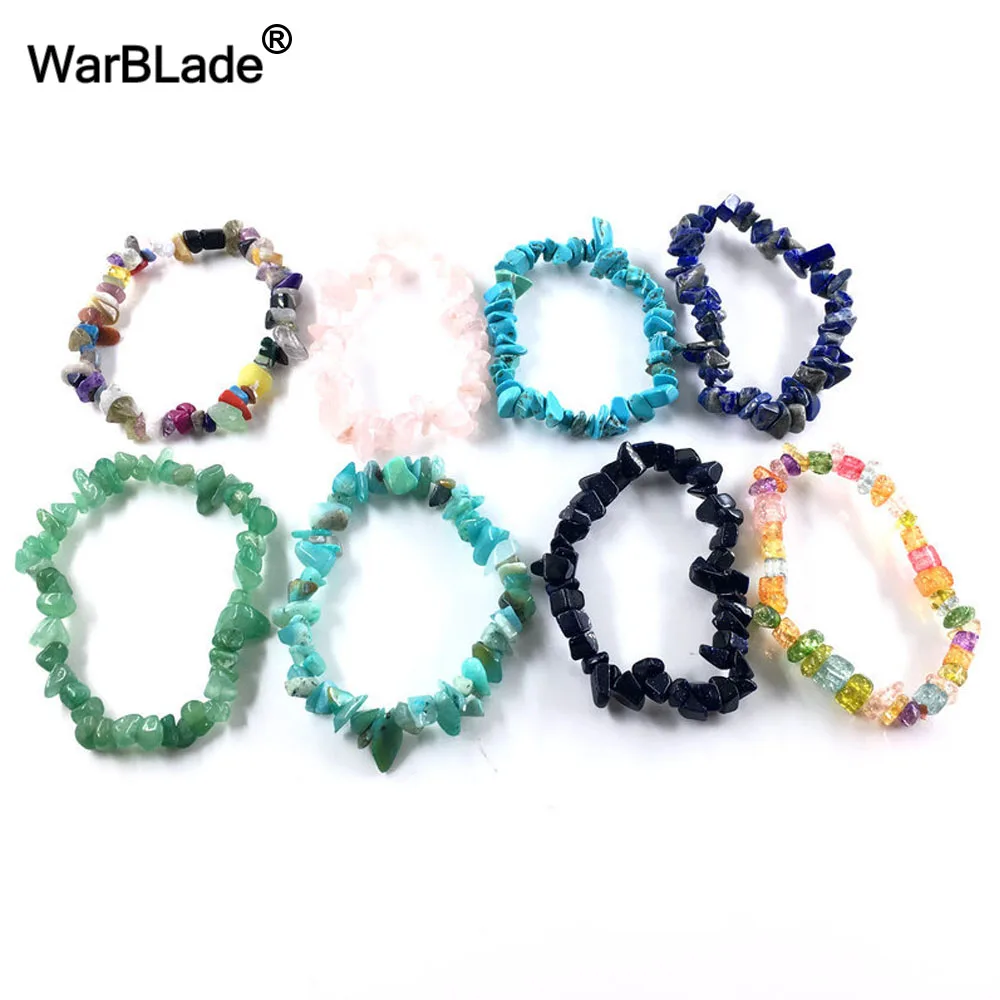 WarBLade горячая Распродажа натуральный браслет с драгоценным камнем стрейч чип бусины самородки гранат кристалл коралловый Кварц Браслеты для женщин