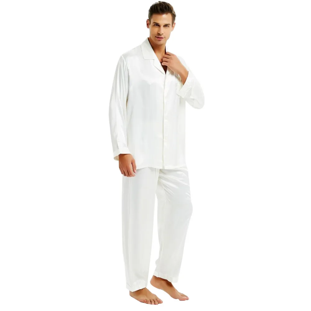 Мужская шелковая атласная пижама пижамный комплект одежда для сна домашняя - Фото №1