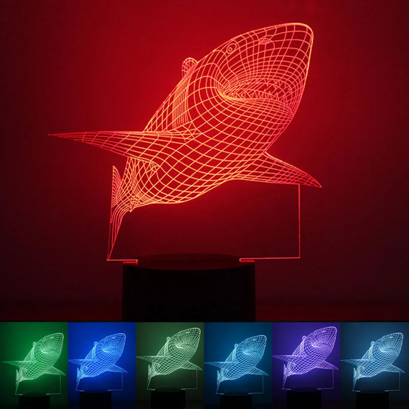 

USB Powered Shark Shape 3D Night Light LED Desk Lamp Touch Key Decoration Lights Use Home Hotel Party Holiday