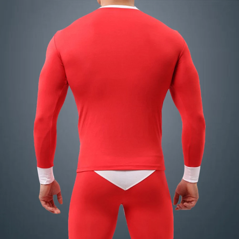 Winter Men Ultra Soft Color Block Thermal Underwear Set Top T-Shirt + Long Pants | Мужская одежда