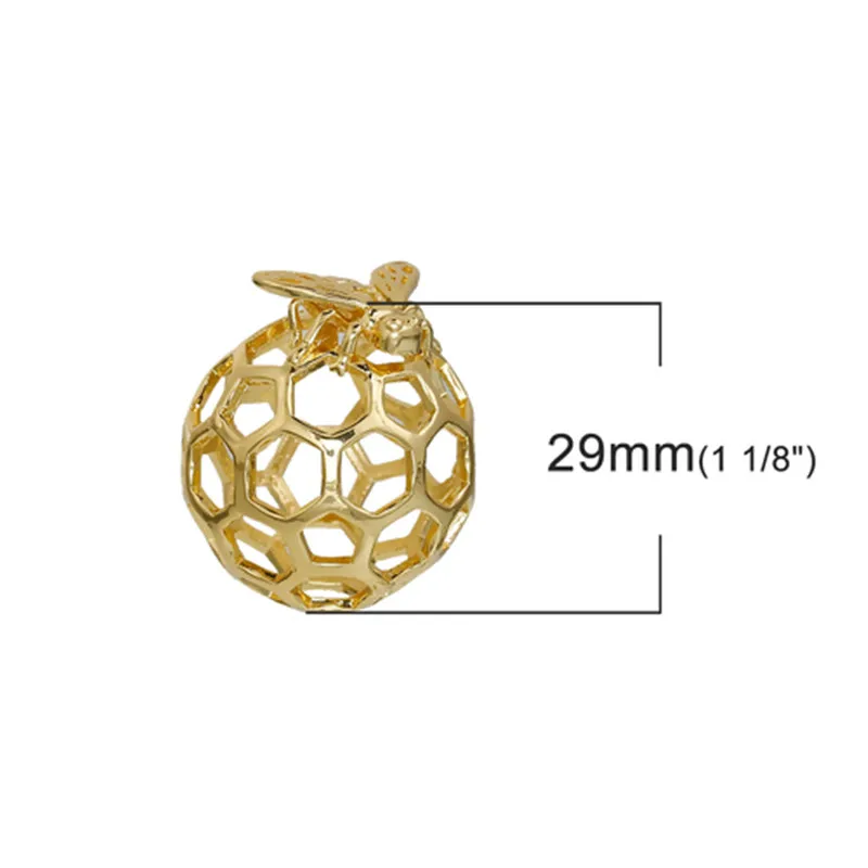 8 сезонов медные 3D Подвески соты Серебряный тон Золотая Пчела полые DIY ювелирных изделий Компоненты 29 мм(1 1/") x 24 мм(1"), 1 шт