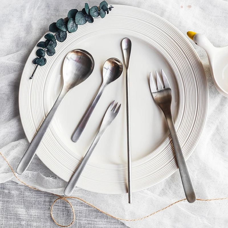 1 шт. простые серебряные японские столовые приборы из матовой нержавеющей стали в