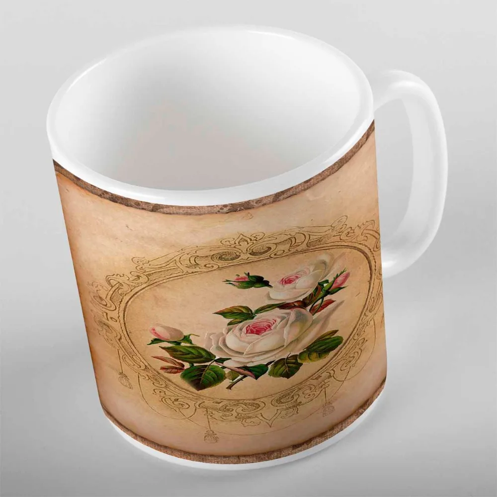 

Else Brown Floor Vintage White Pink Roses Cream Green Leaf 3d Print Gift Ceramic Drinking Water Tea Bear Coffee Cup Mug Kitchen