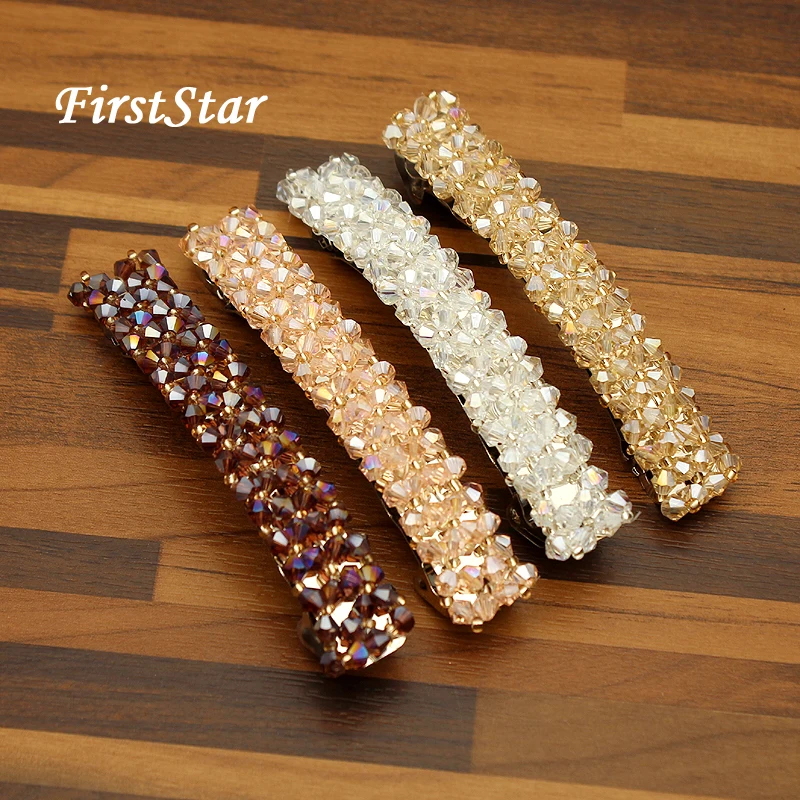 Заколка для волос FirstStar ручная работа бисер со стразами 4 ряда розовый и