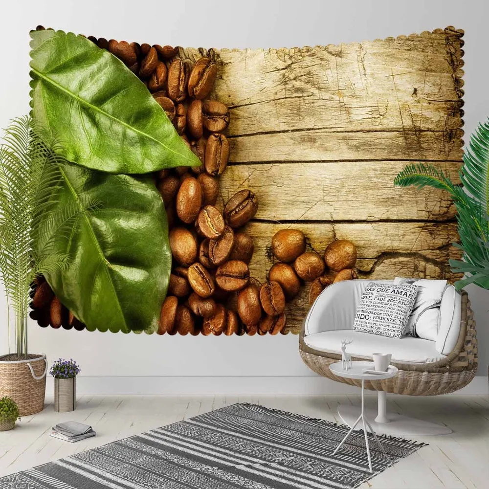 

Else Brown Wood on Coffee Beans Green Leaves Floral 3D Print Decorative Hippi Bohemian Wall Hanging Landscape Tapestry Wall Art