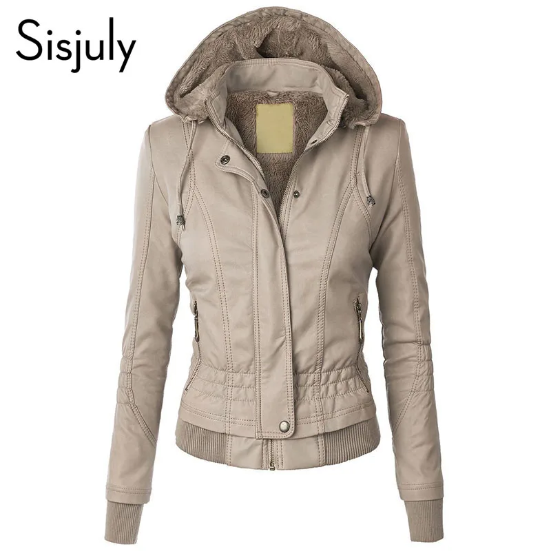 

Sisjuly Jacket Coat Women 2019 Winter Slim Zipper Hooded Coat Female Warm Casual Outerwear Solid 2xl Fall Leather Jacket Coats
