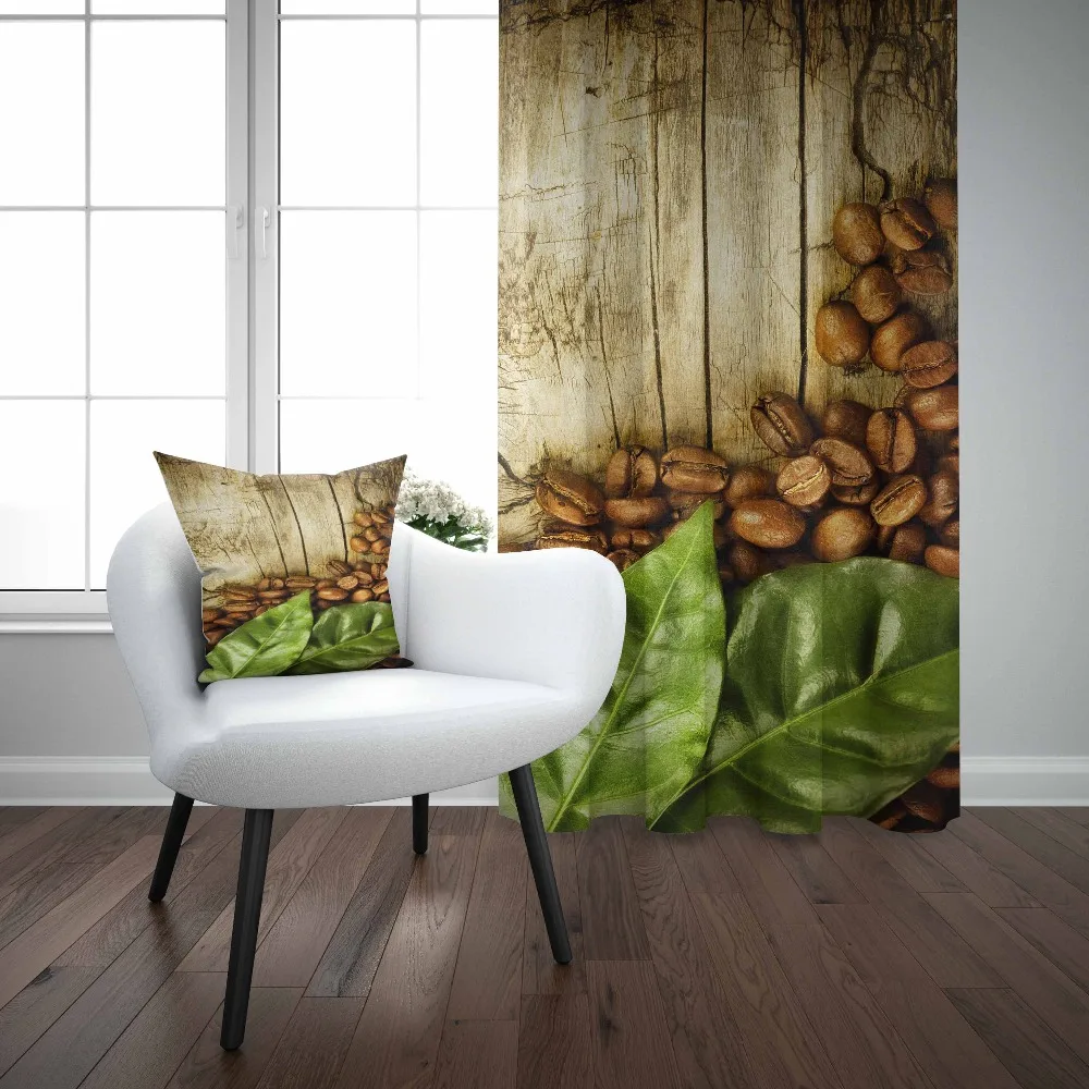 Еще фон с изображением коричневой деревянной Кофейные зерна зелеными листьями 3d