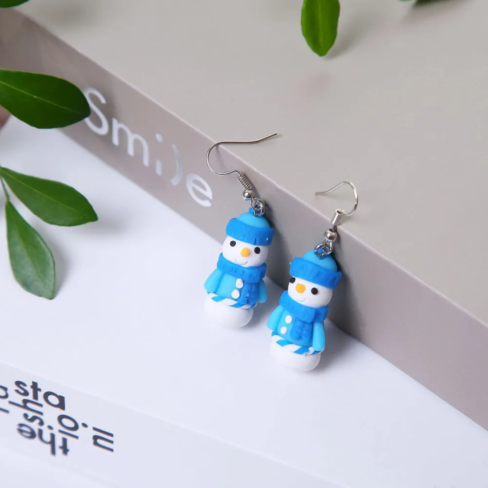 8Seasons New Fashion Kawaii Cartoon White/Blue Snowman Clay Winter Drop Earrings For Women Christmas Party Long Dangle | Украшения и