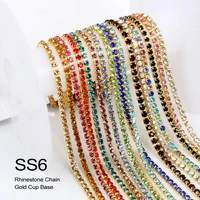 ss6 2mm 3yardslot sew on gold base crystal rhinestone chain diy density trim strass crystal cup chains for dress