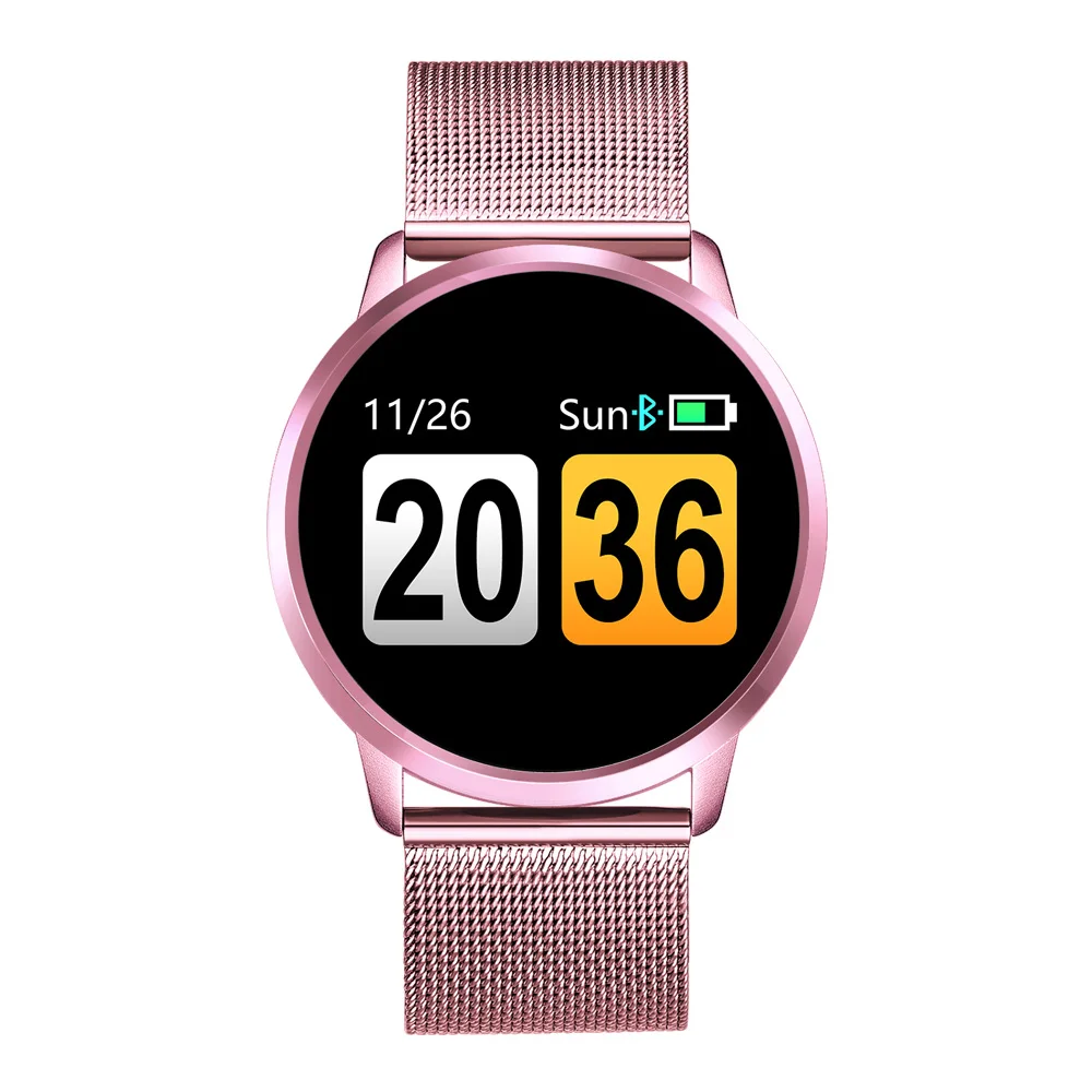 Pink steel strap Смартчасы RUNDOING Q8 OLED дисплей умные часы женские фитнес трекер датчик сердцебиения кровяное давление мужские часы - Цвет: Pink steel strap