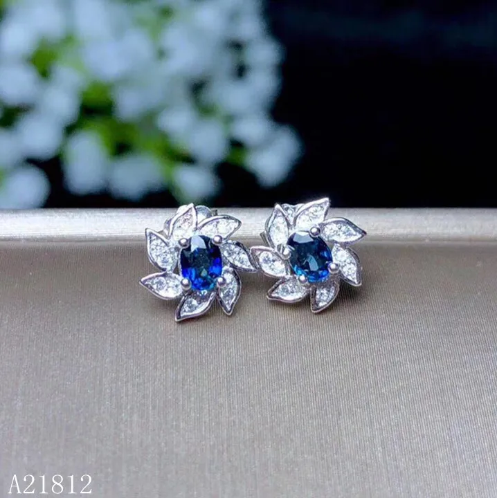 

KJJEAXCMY boutique jewelryar 925 Silver-inlaid Natural Sapphire Ear Nail Support Detection