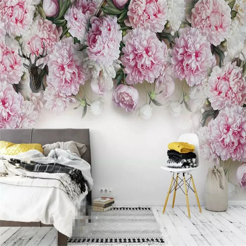 

Romantic Peony TV background wall professional production mural wholesale wallpaper mural poster photo wall