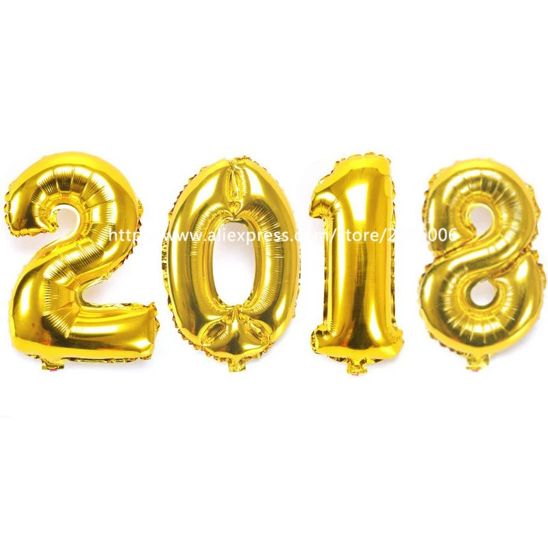 4 шт./лот номер 2019 или 2018 золото/серебро 16 дюймовый воздушный шар из фольги с Новым