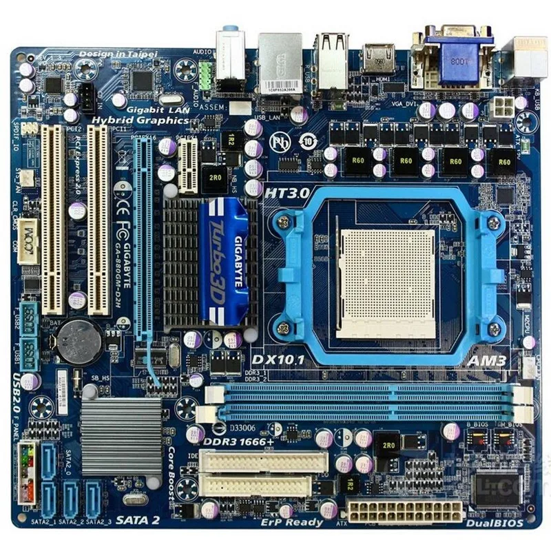 Для Gigabyte GA 880GM D2H оригинальная б/у настольная материнская плата 880G разъем AM3 DDR3 SATA2
