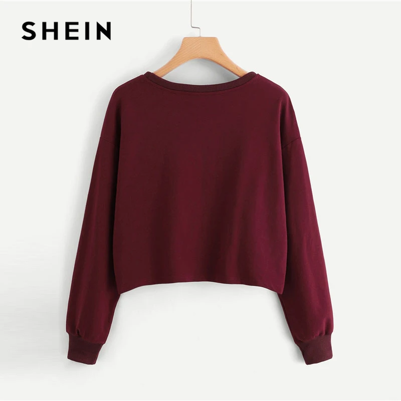 SHEIN Свитшот С Меховой Вставкой И Аппликацией, Однотонный Свитшот С Графическим Принтом
