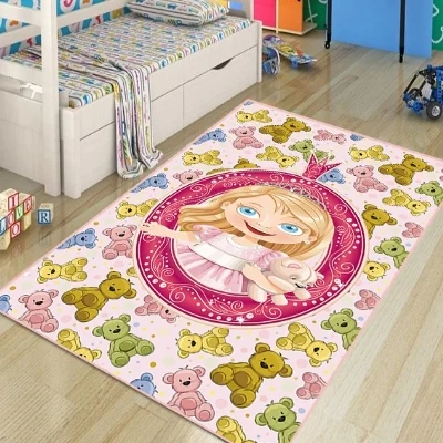 

Else Cute Bears And Pink Little Princess Girl 3d Print Non Slip Microfiber Children Kids Room Decorative Area Rug Kids Mat